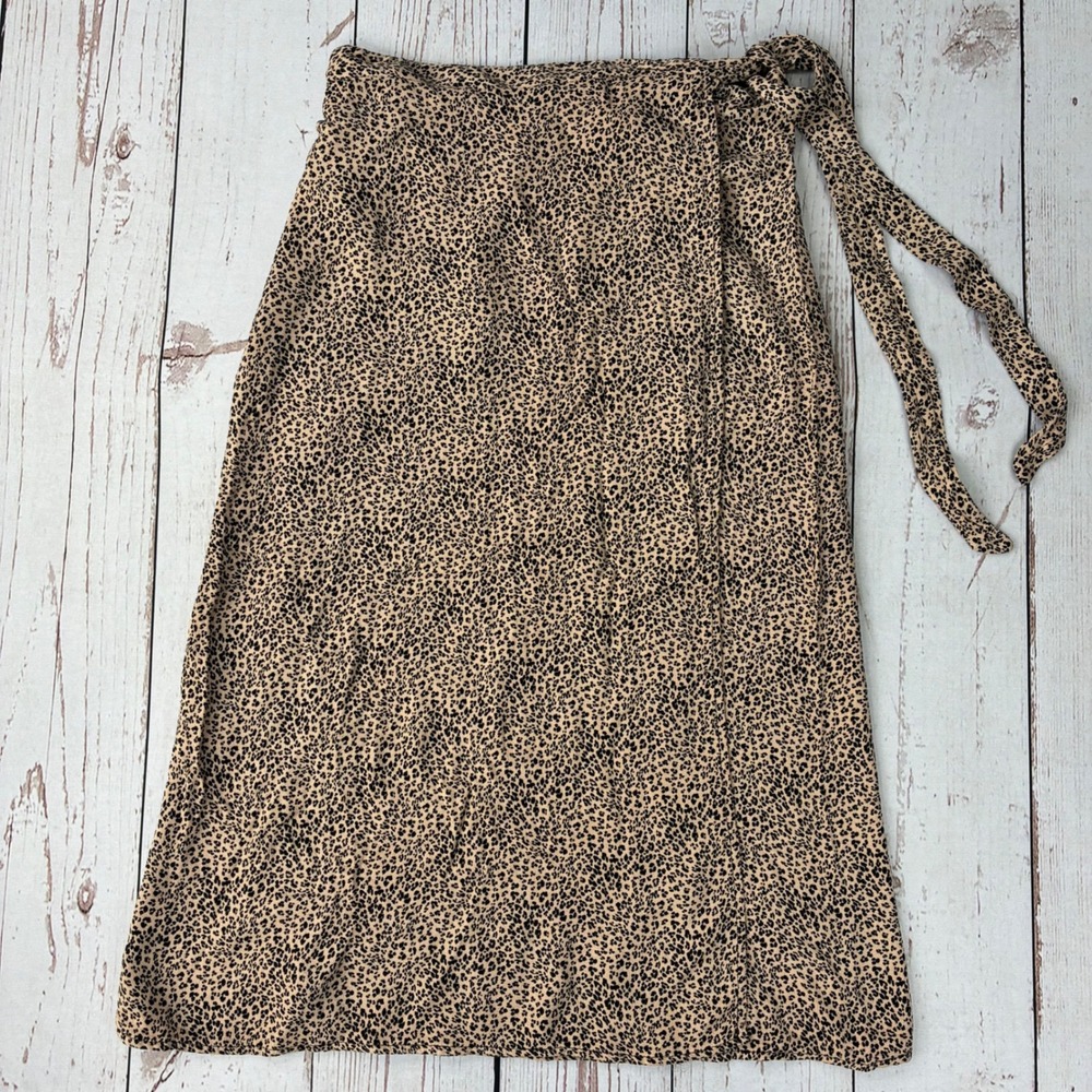 Urban Romantics Leopard Print Wrap Midi Skirt Tan Black Small RN141178